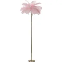 Mauro Ferretti Lampadaire Palmier Rose - Lampadaire 3 Lumières E14 En Métal Doré Et Abat-Jour En Plumes Roses Ø 55 X 160 Cm