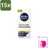Nivea 15 crèmes pour le visage MEN Sensitive, protection SPF 15, format 75 ml, lot économique - 15 pièces