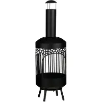 Mica Decorations , brasero noir - Bol à feu en fer avec un design ajouré - Brasero stable pour terrasse et jardin - Hauteur 132 cm x diamètre 40 cm - Noir