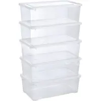 Merkloos Omgoods - Coffret de 5 boîtes de rangement transparentes empilables avec ventilation