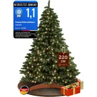 Casaria Sapin de Noël artificiel Premium 220 cm avec guirlande lumineuse et pied en bois FSC