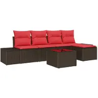 vidaXL Ensemble de salon de jardin , 5 pièces, en polyrotin, couleur marron et rouge