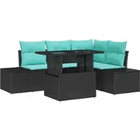 vidaXL Ensemble de canapés de jardin , 6 pièces, pour 4 personnes, noir et bleu, en résine tressée