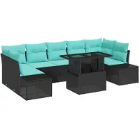 vidaXL Ensemble de salon de jardin , 8 pièces, 7 places, noir et turquoise