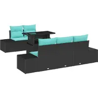 vidaXL Ensemble de salon de jardin , 6 pièces, 5 places, noir et turquoise