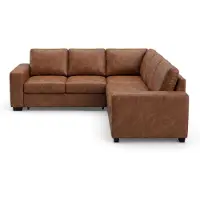 Ebuy24 Sacramento canapé d'angle enPolyuréthanesimilicuir marron avec coffre de rangement dissimulé et lit gigogne.
