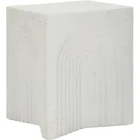 Mauro Ferretti Table Basse Arc Modern En Mgo Crème 40,5 X 40,5 X 50,5 Cm - Design Architectural Avec Reliefs Graphiques Et Caractère Du Matériau