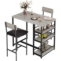 Sonstiges Ensemble table et chaises pour 2 personnes, ensemble de table de bar 3 pièces avec 3 plateaux, chaises rembourrées, couleur gris, dimensions 91x50x91 cm