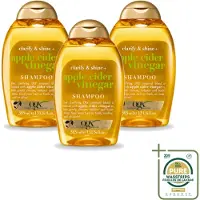 OGX 3 bouteilles de shampooing "Apple Cider Vinegar" (Vinaigre de cidre de pomme) pour clarifier et donner de la brillance, format 385 ml - Pack économique - 3 pièces