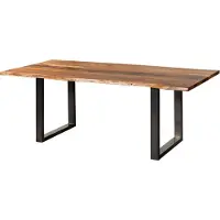MASSIVMOEBEL24.DE MASSIVMOEBEL24 | Table à Manger en bois d'acacia 200x100x76 naturel laqué / Epoxy noir, pieds en U anthracite brillant EPOXY
