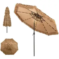 Goplus Parasol de 300 cm de diamètre, style Hawaï, avec éclairage LED et aspect en paille
