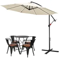 Sonstiges Parasol de jardin, diamètre 350 cm, beige, avec manivelle, protection UV, imperméable, inclinable et pivotant, en polyester et en acier