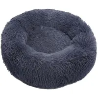 Sonstiges Lit pour chien, lit pour chat, en peluche, forme ronde, coussin douillet en forme de donut, panier moelleux en peluche pour petits et grands animaux de compagnie (70 cm, gris foncé)