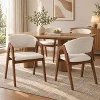 Flieks Ensemble de 4 chaises de salle à manger , chaises rembourrées avec dossiers incurvés, chaises de cuisine et de salon avec revêtement en lin, couleur bois de noyer