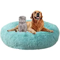 Sonstiges Lit pour chien en peluche, rond, lavable, antidérapant, pour chats et chiens, couleur vert émeraude, diamètre 90 cm