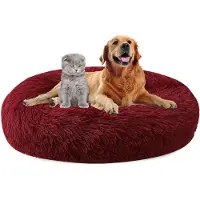 Sonstiges Lit pour chien, en peluche, rond, lavable, antidérapant, pour animaux de compagnie, diamètre 50 cm, couleur rouge vin