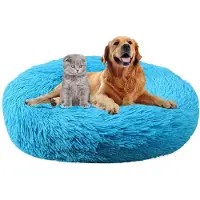 Sonstiges Lit pour chien, en peluche, rond, lavable, antidérapant, diamètre 110 cm, couleur bleue