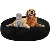 Sonstiges Lit pour chien, forme ronde, diamètre 90 cm, en peluche, lavable, antidérapant, couleur noire