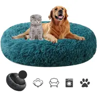 Sonstiges Lit pour chien, en peluche, rond, lavable, antidérapant, pour animaux de compagnie, couleur cyan, diamètre 60 cm