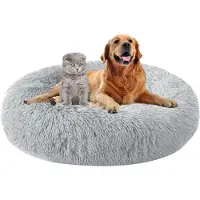 Sonstiges Lit pour chien, forme ronde, diamètre 50 cm, couleur grise, en peluche, lavable, antidérapant. Convient aux chiens et aux chats