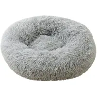 Sonstiges Lit pour chien, lit pour chat, forme de donut, en peluche, rond, 50 cm, gris clair
