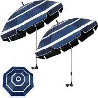 Sonstiges Lot de 2 chaises de plage, parasol de 124 cm, protection UV UPF50+, rotation à 360°, bleu foncé/blanc