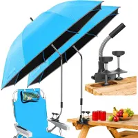 Sonstiges Lot de 2 parasols avec pince, 124 cm, bleu clair, orientables à 360°, protection UPF 50+ contre les rayons UV, structure en fibre de carbone