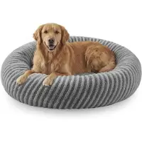 Sonstiges Lit pour chien en forme de donut, rond, lavable, antidérapant, en peluche imitation lapin et en polaire, couleur gris, diamètre 91 cm, taille XL