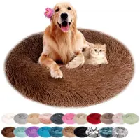 Sonstiges Lit pour chien, forme ronde, en peluche, lavable, antidérapant, couleur marron, 70 cm de diamètre