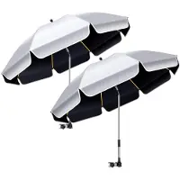 Sonstiges Lot de 2 chaises de plage pliantes avec parasol de 124 cm, dotées d'une pince, protection UV UPF50+, rotation à 360°, couleur argent