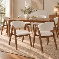 Flieks Ensemble de 6 chaises de salle à manger , chaises rembourrées avec dossiers incurvés, chaises de cuisine et de salon avec revêtement en lin, couleur bois de noyer