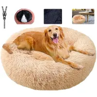 Sonstiges Lit pour animaux de compagnie, moelleux, lavable, rond, couleur beige, taille S (50 cm)