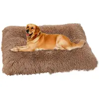 Sonstiges Lit douillet pour chien, tapis en peluche longue, rembourrage moelleux, couleur café, 65x48 cm