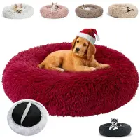 Sonstiges Lit pour chien en forme de donut, en peluche, lavable, de couleur rouge, dimensions : L 50 x P 50 x H 20 cm