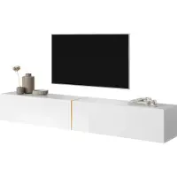 Selsey Table TV BISIRA - Tableau TV en blanc avec insert doré - largeur 200 cm - suspendue