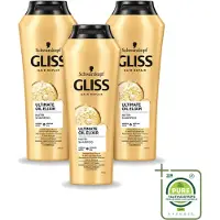 GLISS 3 flacons de shampooing Kur Ultimate Oil Elixir, 250 ml chacun - Lot de 3