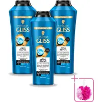 GLISS 3 flacons de shampooing -Kur Aqua Revive – Rafraîchissant et hydratant – 400 ml - Pack économique - 3 pièces