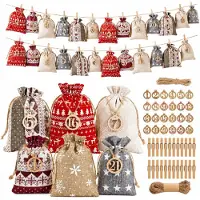 Dripio Jeu de calendrier de l'Avent, comprenant 24 petits sacs en tissu avec des chiffres en bois, disponible en 2 tailles