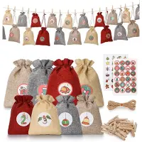 Dripio Kit de calendrier de l'Avent, comprenant 24 sacs en jute avec cordon de serrage, idéal pour le "fait maison", avec des autocollants numérotés