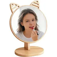 Dripio Miroir de maquillage en bois avec des oreilles de chat, dimensions : 17 x 9,5 x 23 cm