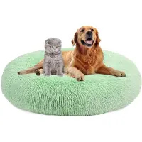 Sonstiges Lit pour chien, en peluche, rond, lavable, antidérapant, pour animaux de compagnie, vert, diamètre 110 cm