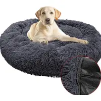Sonstiges Lit pour chien, forme ronde, lavable, en peluche, forme de donut, 50 cm, gris foncé