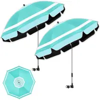 Sonstiges Lot de 2 chaises de plage pliantes avec parasol de 124 cm, couleur turquoise/blanc, avec système de fixation, protection UV UPF50+, pivotant à 360°
