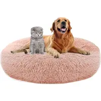 Sonstiges Lit pour chien, forme ronde, diamètre 100 cm, en peluche, lavable, antidérapant, en similicuir, couleur rose