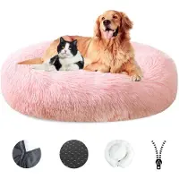 Sonstiges Lit pour chien en forme de donut, doux, lavable, avec housse amovible et base antidérapante, diamètre 110 cm, couleur rose clair