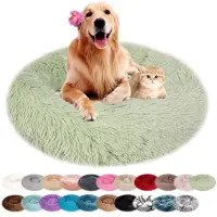 Sonstiges Lit pour chien, forme ronde, en peluche, lavable, vert clair, 90 cm