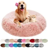Sonstiges Lit pour chien, forme ronde, en peluche, lavable en machine, antidérapant, rose clair, 110 cm