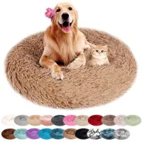 Sonstiges Lit pour chien, forme ronde, en peluche, lavable, couleur kaki, 90 cm de diamètre
