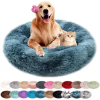 Sonstiges Lit pour chien, forme ronde, en peluche, lavable, antidérapant, avec bords surélevés, blanc et bleu, 50 cm