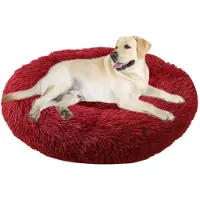 Sonstiges Lit pour chien, lit pour chat, forme donut, rond, diamètre 50 cm, couleur rouge vin, lavable, très doux